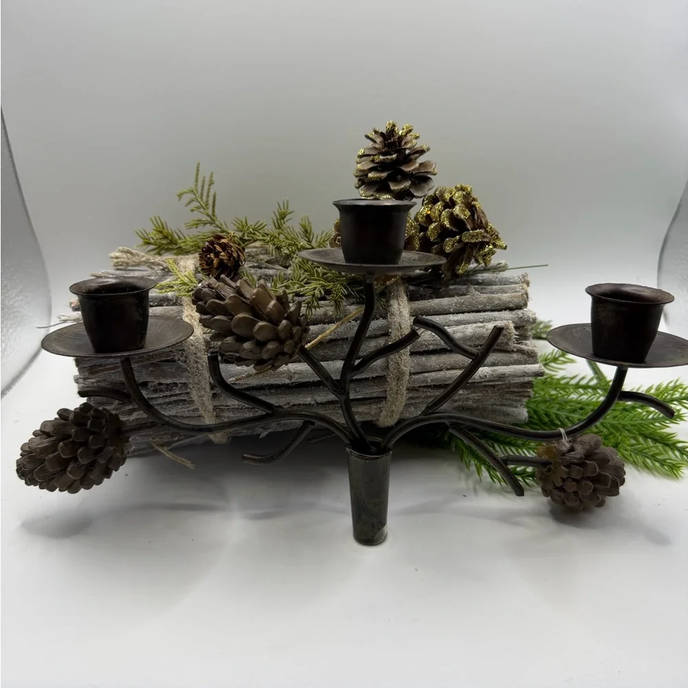 Rustic Metal Pinecone Wine Bottle Candle Stick Holder - Picture 4 of 17